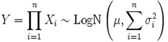 Y = \prod\limits_{i=1}^n X_i \sim \mathrm{LogN}\left(\mu, \sum\limits_{i=1}^n \sigma^2_i\right)