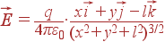 \vec{E} = \frac{q}{4\pi\varepsilon_0}\cdot \frac{x\vec{i}+y\vec{j}-l\vec{k}}{(x^2+y^2+l^2)^{3/2}}
